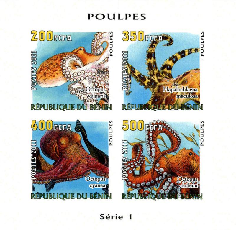 BENIN SHEET IMPERF MARINE LIFE OCTOPUSES