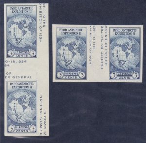 US 768a MNH 1935 3¢ Dark Blue Byrd IMPERF Hz & Vert Gutter Pairs Set Very Fine