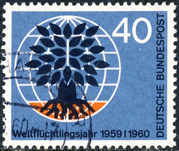 Germany 1960 Sc 808 World Refugee Year Globe CDS Stamp Used