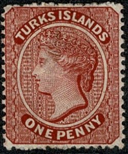 TURKS & CAICOS QV 1889-93 1d LAKE UNUSED(MH) SG63 Wmk.CROWN CA P.14 VGC