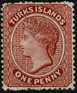 TURKS & CAICOS QV 1889-93 1d LAKE UNUSED(MH) SG63 Wmk.CROWN CA P.14 VGC