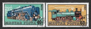 SE)1972 HUNGARY, FROM THE SERIES TRAINS AND LOCOMOTIVES, 2 USED STAMPS