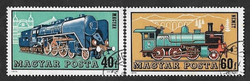 SE)1972 HUNGARY, FROM THE SERIES TRAINS AND LOCOMOTIVES, 2 USED STAMPS