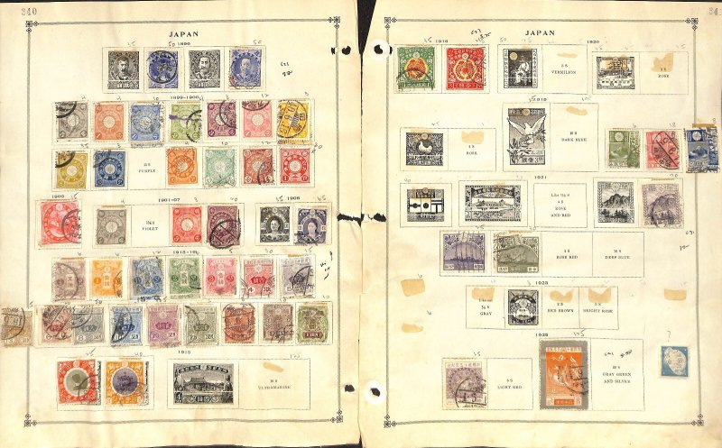 Japan Stamp Collection on 6 Scott International Pages, 1872-1925 (CY)