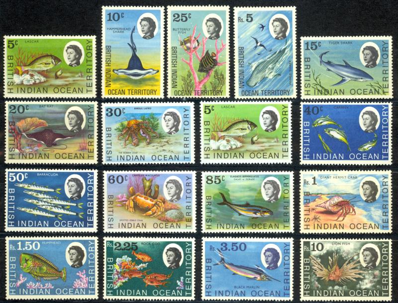 British Indian Ocean Territory Sc# 16-22 24-25 27-33 MNH 1968-1973 Marine Fauna