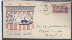 US 795 northwest ordinance (territory) on an addressed FDC (first day of sale/2nd day cover) with a jesse grand holland cachet