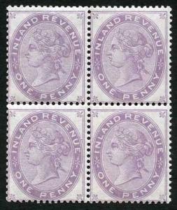 SGF22 Penny Reddish lilac Postal fiscal wmk Anchor Die 4 Mint Block