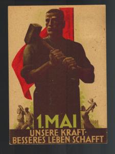 1947 Leipzig East Germany May Day Postcard Cover Worker Red Flag