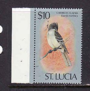 St. Lucia-Sc#402-Unused NH $10 Caribbean Elaenia-Birds-1976-