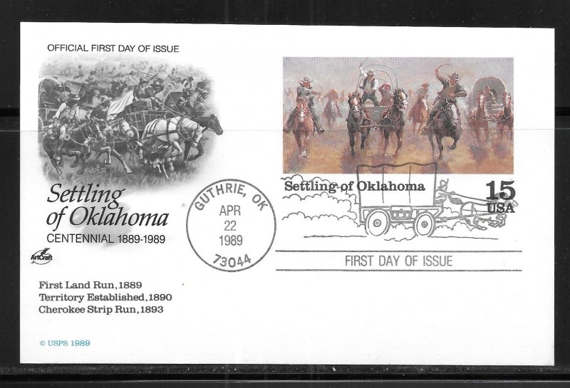 United States Postcard UX130 Oklahoma Artcraft First Day Cover FDC (z2)