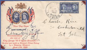 NEWFOUNDLAND Canada 1939 KGVI & QE Visit Handpainted FDC