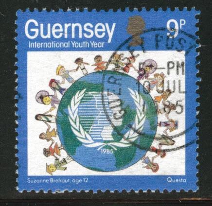 Guernsey  Scott  316 used 1985 youth year stamp