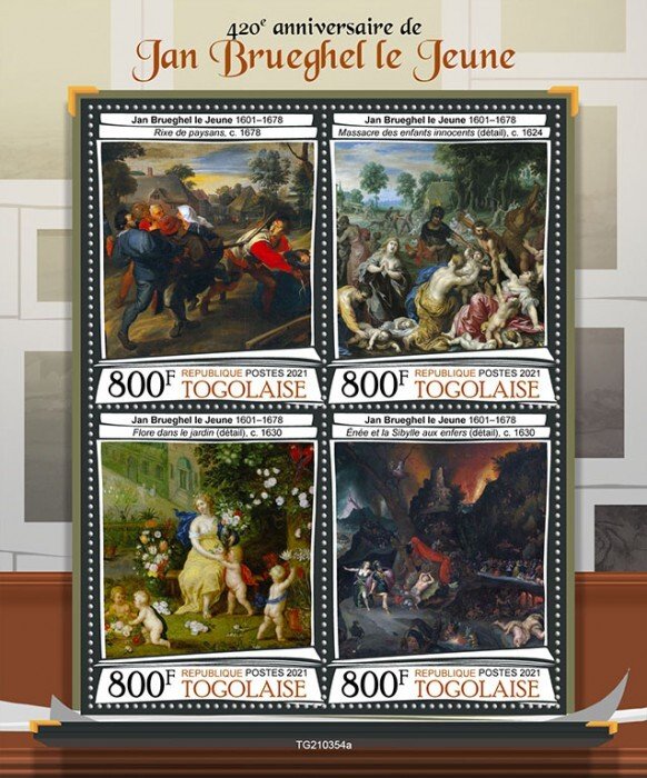 TOGO - 2021 - Jan Breughel the Younger - Perf 4v Sheet - Mint Never Hinged