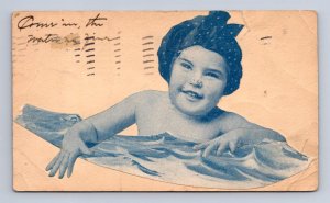 UX18 POSTAL CARD ADD-ON BABY COME IN THE WATER IS FINE NEW YORK 1906
