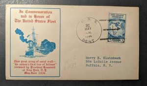 1934 USS Dent Cachet Cover to Buffalo New York Ship Cancel