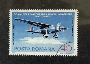 Romania 1976  Scott  C201  used - 40b, Romanian Airline 50th Anniv., Airplane