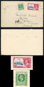 Fiji 1 1/2d Silver Jubilee and 1/2d key plate on a Commercial cover to England