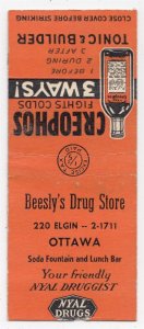 Canada Revenue 1/5¢ Excise Tax Matchbook BEESLY'S DRUG STORE Ottawa