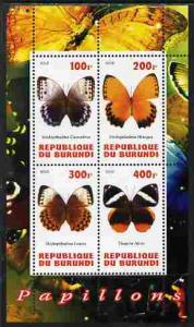 Burundi 2010 Butterflies #1 perf sheetlet containing 4 va...