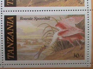 TANZANIA STAMP: WILD LIFE IN PERIL: AUDUBON BIRDS: MINT NOT HING SOUVENIR SHEET