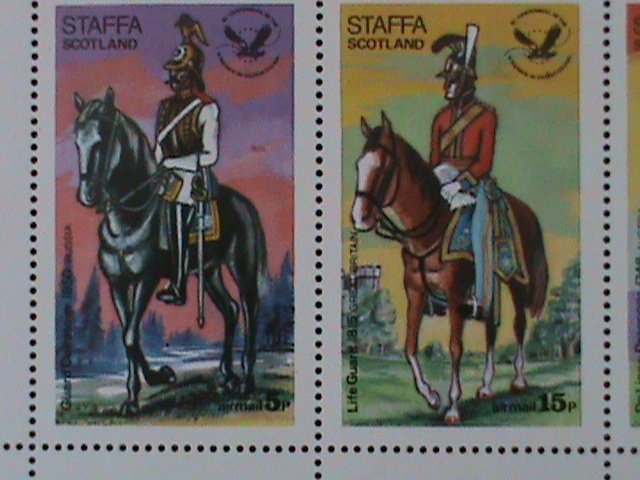 ​STAFFA-SCOTLAND-MILITARY ON HORSE SOLDIERS MNH-SHEET- -EST$12-50% OFF-PROMOTING