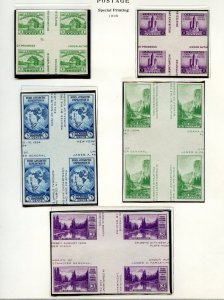 UNITED STATES 1935 LOT OF CROSS GUTTER BLOCKS FROM CORRESPONDING S/SHEET MINT NH