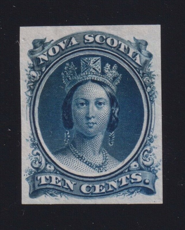 Nova Scotia Sc #12TCxii (1860-3) 10c blue Victoria Trial Colour Plate Proof VF 