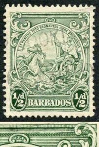 Barbados SG248a 1/2d Perf 13.5 x 13 R10/6 RECUT LINE Fine Used 