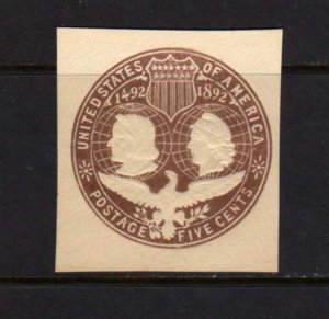US United States Cut Square U350 Unused LH Columbus & Liberty