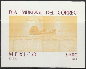 MEXICO 1526, WORLD POST DAY. SOUVENIR SHEET. MINT, NH. VF.