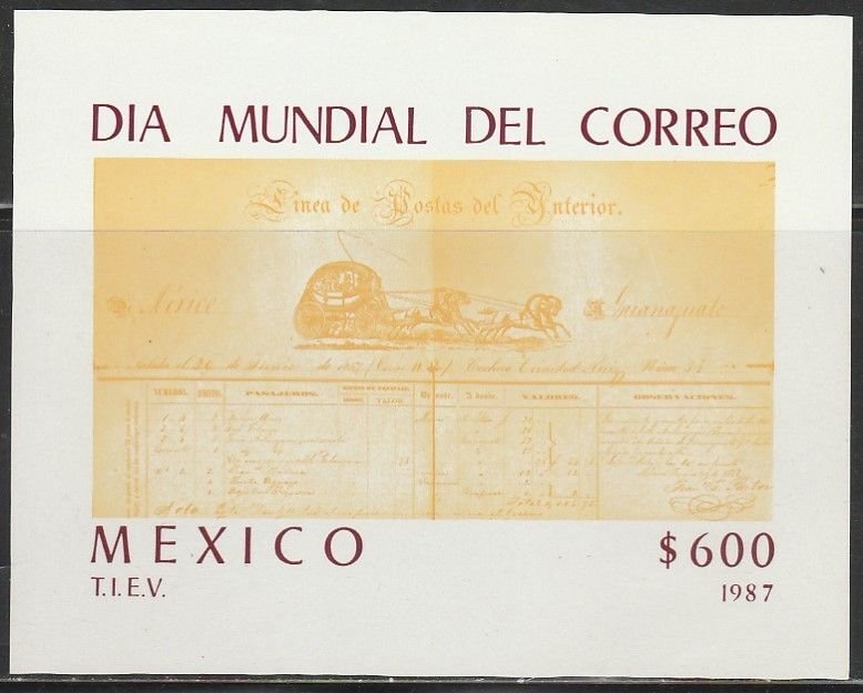 MEXICO 1526, WORLD POST DAY. SOUVENIR SHEET. MINT, NH. VF.