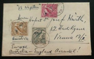 1935 Wau Papua New Guinea SS Neptune Cover  To Vienna Austria Via Australia