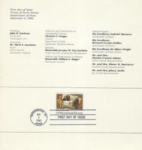 JASTAMPS: US FDC #2052 USPS Ceremony Program 1983 DC Treaty with France #1899