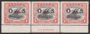 PAPUA 1931 OS on Lakatoi 1d black & red Harrison imprint strip. MNH **.