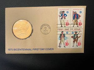 1975 BICENTENNIAL First Day Cover MEDAL COIN & STAMPS, scott 1565-1568