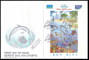 Aruba 150, FDC, Marine Life, signed by sheet designer, Pacific '97