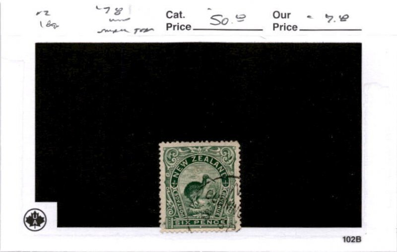 New Zealand, Postage Stamp, #78 Small Tear Used, 1898 Kiwi Bird (AB)