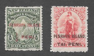 Penrhyn Island Scott 1-2 Unused HOG - 1902 New Zealand Surcharges - SCV $4.00