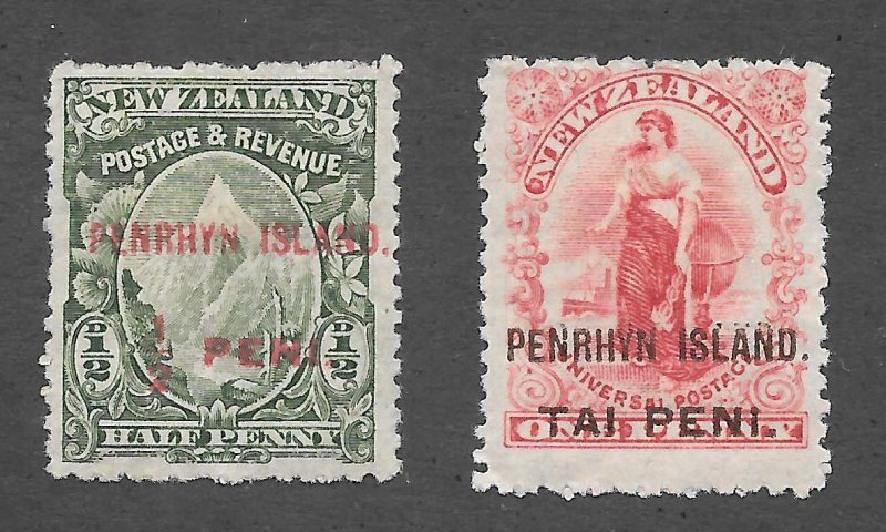 Penrhyn Island Scott 1-2 Unused HOG - 1902 New Zealand Surcharges - SCV $4.00