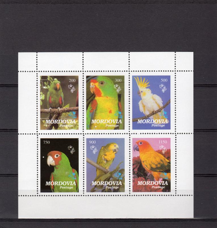 Mordovia 1996 PARROTS/BIRDS/SCOUT JAMBOREE Sheetlet (6) Perforated MNH