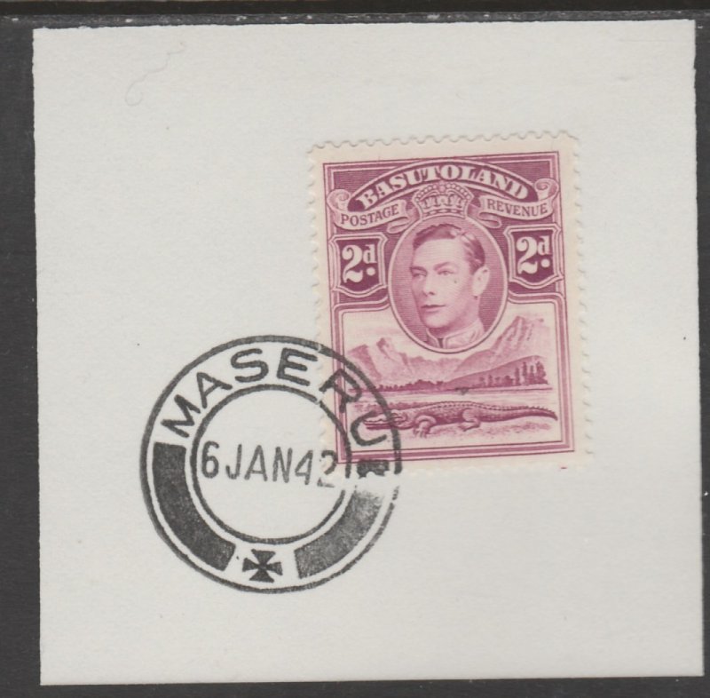 BASUTOLAND 1938 KG6 CROCODILE  2d on piece with MADAME JOSEPH  POSTMARK