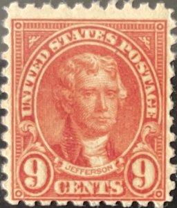 Scott #590 1926 9¢ Thomas Jefferson rotary perf. 10 MNH OG