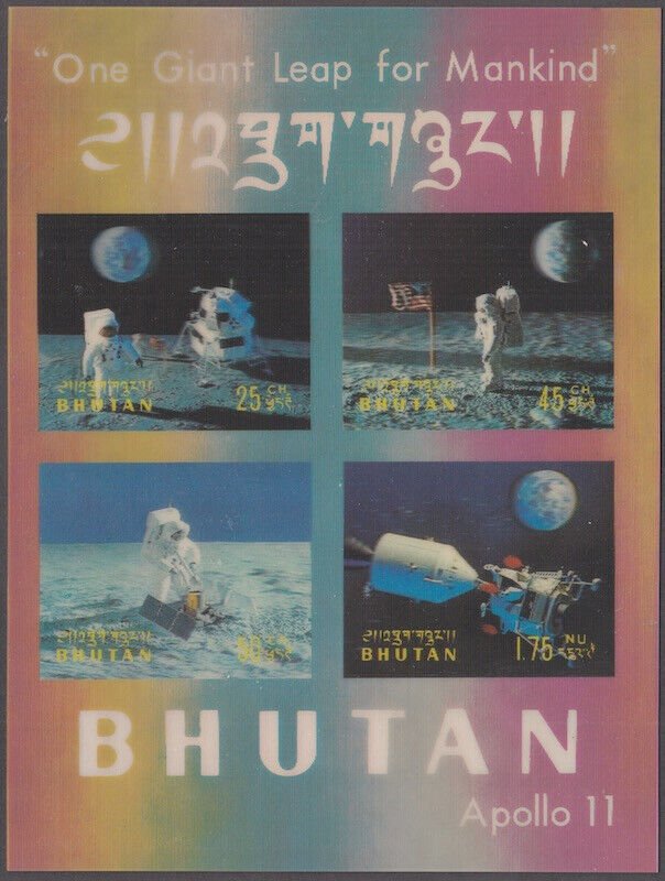 BHUTAN Sc # 108m-n TWO 3-D S/S of 4 DIFF each APOLLO 11