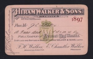 Canada 1897 Hiram Walker & Sons Distillers Canadian Club Whisky Sample Card