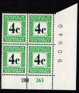 South Africa # J69 Plate Block MNH