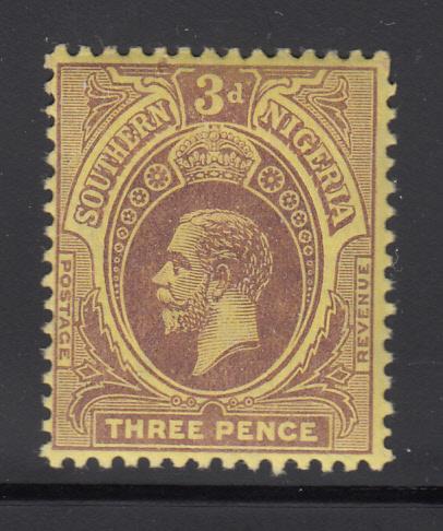 Southern Nigeria 1912 MH 3p George V, violet on yellow