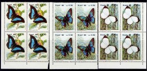 BRAZIL Sc# 2048 - 2050 MNH FVF Set 3 x 4 Block Butterflies