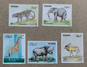 Sudan 1990 Mammals, MNH. Scott 382-386, CV $10.05+. Elephant, giraffe