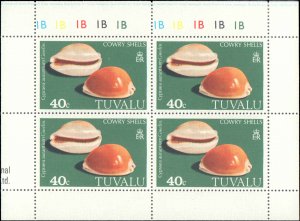 Tuvalu #129-132, Complete Set(4), Blocks of 4, 1980, Seashells, Never Hinged