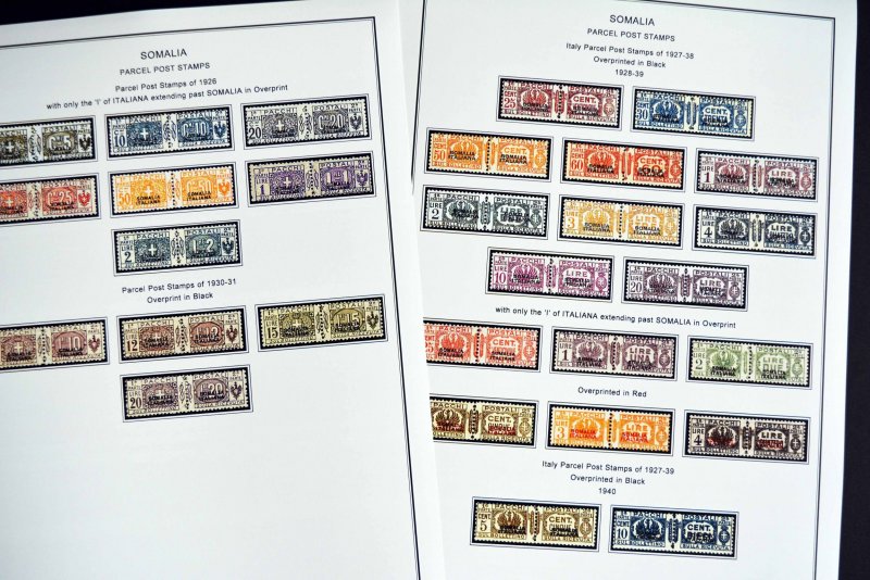 COLOR PRINTED ITALIAN SOMALIA 1903-1960 STAMP ALBUM PAGES (45 illustrated pages)